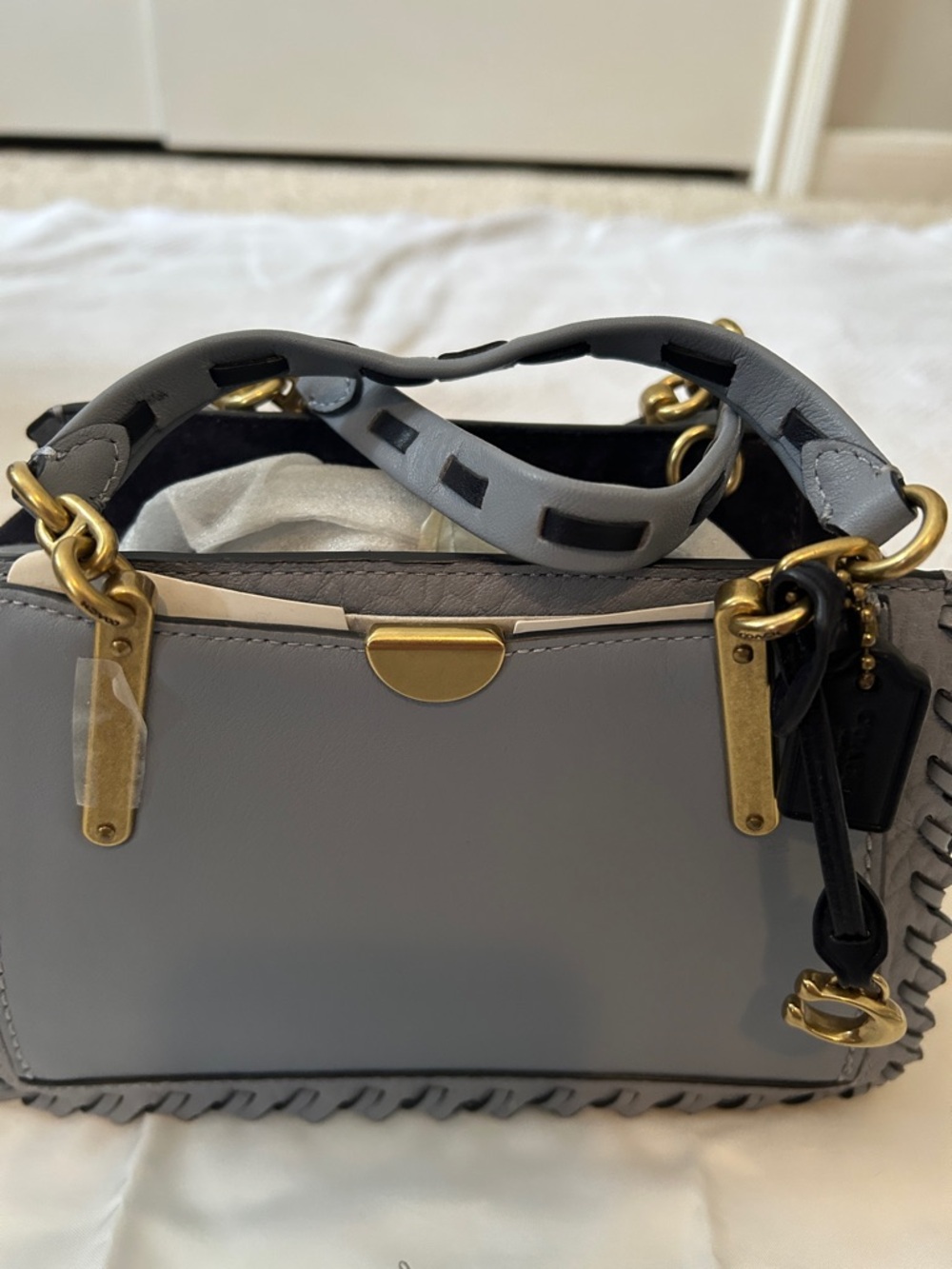 Coach Light Blue Whipstitch Leather Satchel with Gold Hardware - Picture 2 of 6